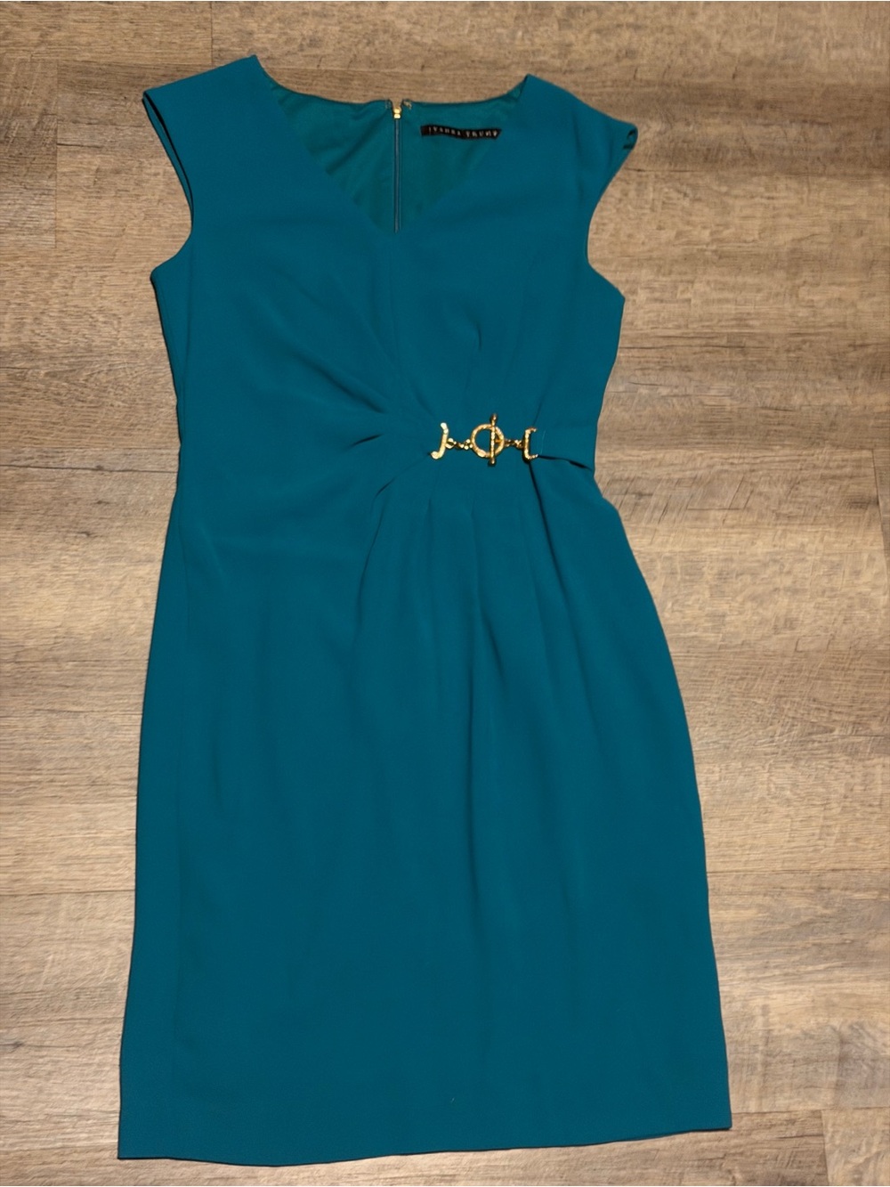 Ivanka Trump Teal Sheath Dress with Gold Accent